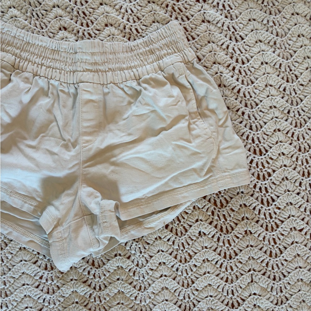aerie Cream Elastic-Waist Athletic Shorts